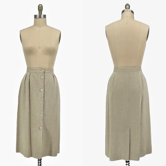 Jones New York Dresses & Skirts - Vintage 70s/80s Jones New York Beige Linen Button Front Midi Skirt Large